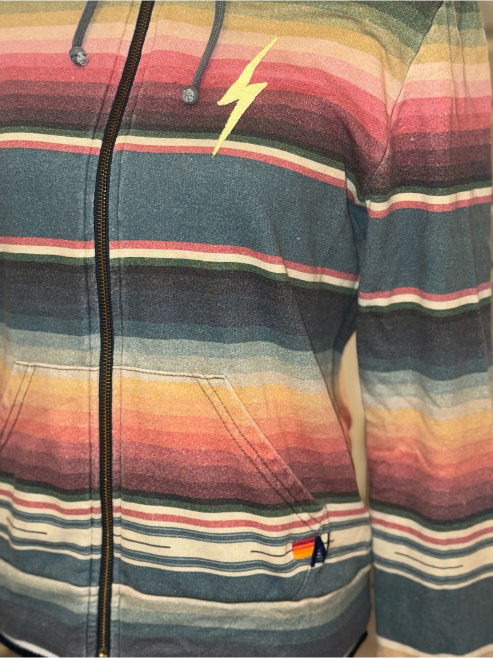 Aviator Nation Multicolor Striped Zip Hoodie with Bolt Logo - Picture 3 of 4